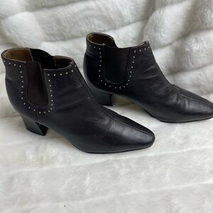 Stefani leather dark brown ankle boots slip on gold tone studs accent si…